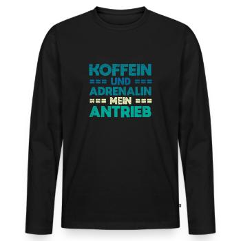 Koffein Und Adrenalin: Mein Antrieb - Männer Premium Bio Langarmshirt - Schwarz - Vorne - Nico (187cm)