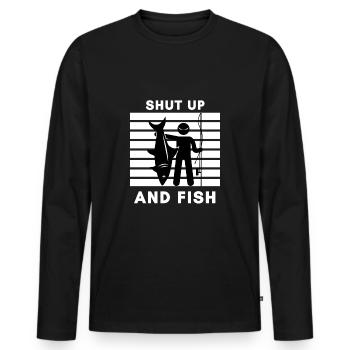 Shut up und Fisch - Männer Premium Bio Langarmshirt - Schwarz - Vorne - Nico (187cm)