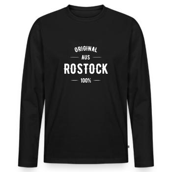 Rostock - Männer Premium Bio Langarmshirt - Schwarz - Vorne - Nico (187cm)