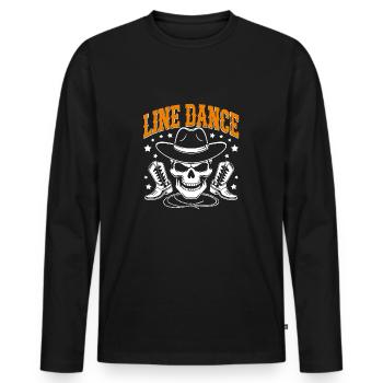 Line Dance Skull with Stetson and Boots and Lasso - Men's Premium Organic Long Sleeve Shirt - black - Front - Nico (187cm)