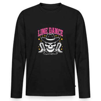 Crâne de danse en ligne avec stetson et bottes et lasso - T-shirt manches longues Premium bio Homme - noir - Devant - Nico (187cm)