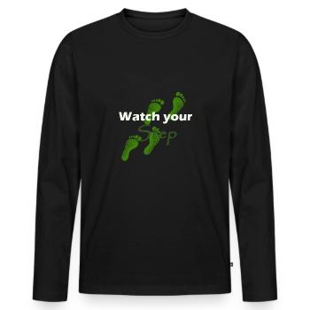 Watch Your Step, ecological footprint - Men's Premium Organic Long Sleeve Shirt - black - Front - Nico (187cm)