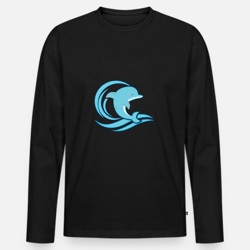 Surfender Delfin Welle Delfine Geschenk Idee Meer - Männer Premium Bio Langarmshirt - Schwarz