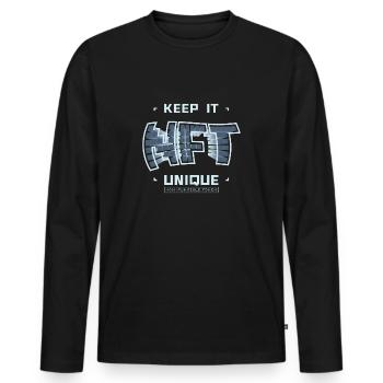 NFT, Non Fungible Token, Keep it unique, Krypto - Männer Premium Bio Langarmshirt - Schwarz - Vorne - Nico (187cm)