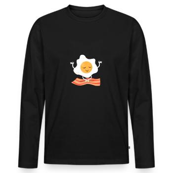 Meditating Egg & Bacon - Nourriture pour œufs au plat Yoga - T-shirt manches longues Premium bio Homme - noir - Devant - Nico (187cm)