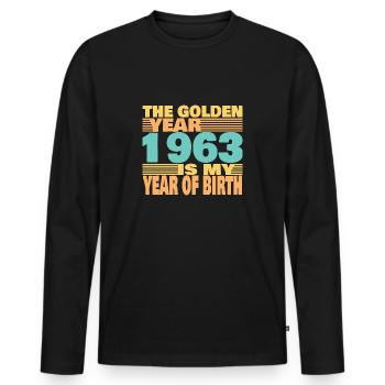Born in 1963 - Men's Premium Organic Long Sleeve Shirt - black - Front - Nico (187cm)
