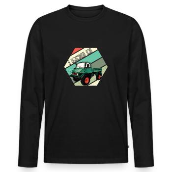 I MOG DI - Unimog - Oldtimer - Offroad - Männer Premium Bio Langarmshirt - Schwarz - Vorne - Nico (187cm)