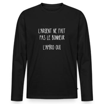 l'argent ne fait pas le bonheur l'apéro oui - T-shirt manches longues Premium bio Homme - noir - Devant - Nico (187cm)