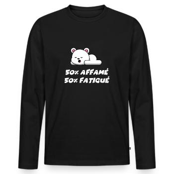 50% affamé 50% fatigué - T-shirt manches longues Premium bio Homme - noir - Devant - Nico (187cm)