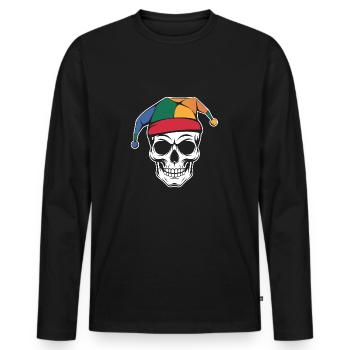 Lustiger Skull mit Narrenkappe - Männer Premium Bio Langarmshirt - Schwarz - Vorne - Nico (187cm)