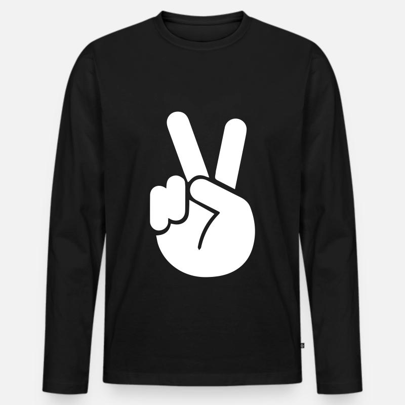 Hand Peace - Männer Premium Bio Langarmshirt - Schwarz