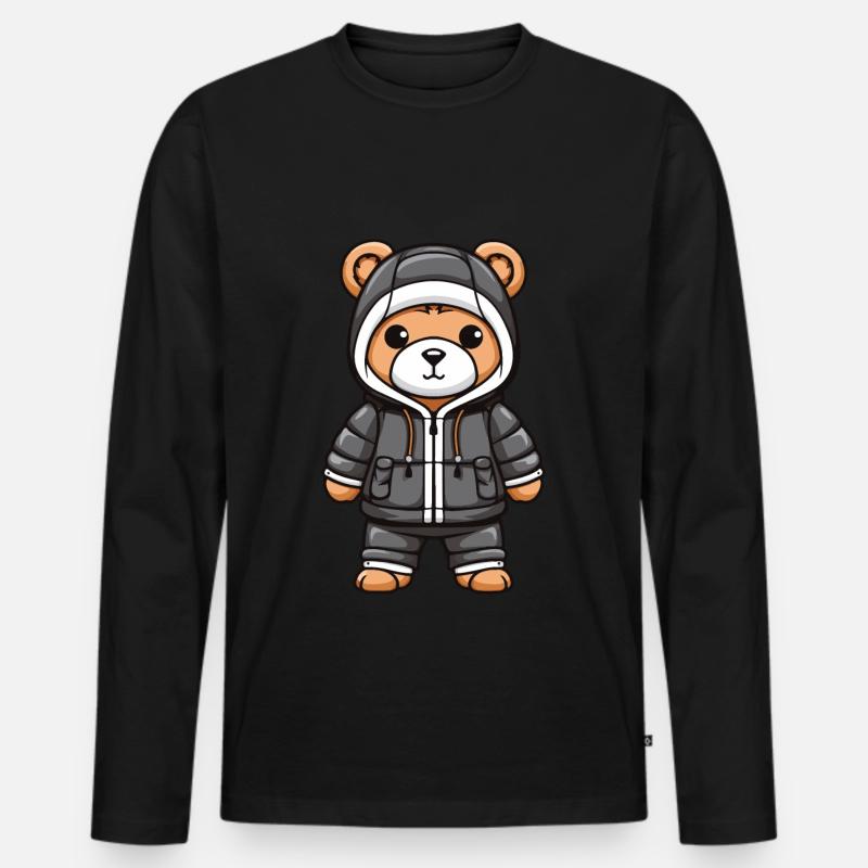 Bär Winter Comic Niedlich - Männer Premium Bio Langarmshirt - Schwarz