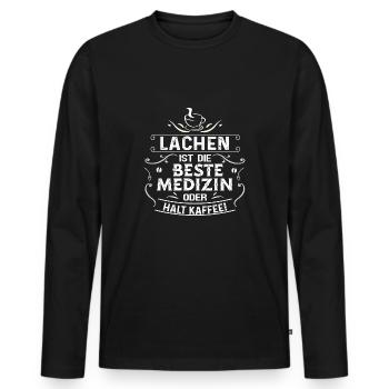 Neu Cooles Shirt LACHEN UND MEDIZIN - Männer Premium Bio Langarmshirt - Schwarz - Vorne - Nico (187cm)