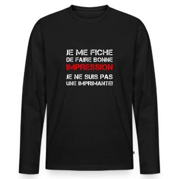 Fiche bonne impression pas une imprimante - T-shirt manches longues Premium bio Homme - noir - Devant - Nico (187cm)