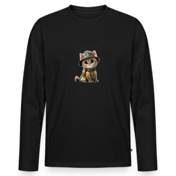 Baby Katze als Feuerwehrmann - Männer Premium Bio Langarmshirt - Schwarz - Vorne - Nico (187cm)
