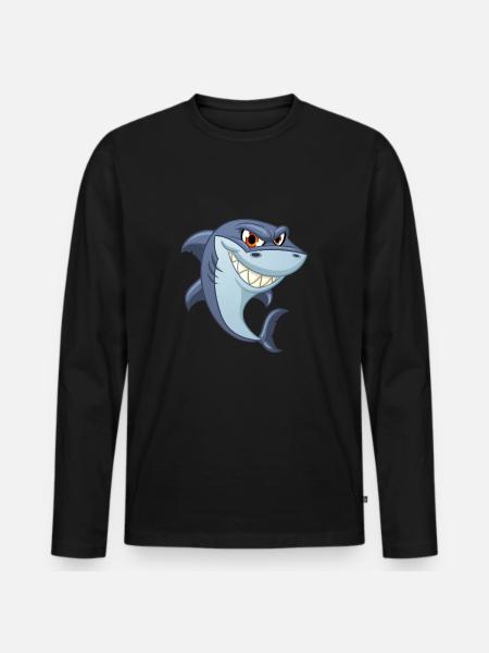 Hai - Männer Premium Bio Langarmshirt - Schwarz