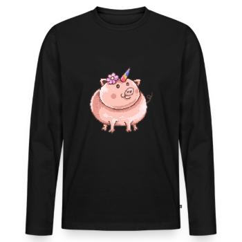 Piggy Corn Unicorn Einhorn-Shirt Unicorn - Männer Premium Bio Langarmshirt - Schwarz - Vorne - Nico (187cm)