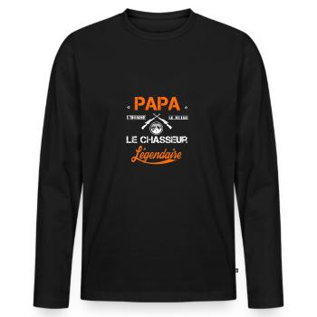 Papa le chasseur légendaire - T-shirt manches longues Premium bio Homme - noir - Devant - Nico (187cm)