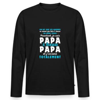 Je suis Papa beau-papa j'assure. Cadeau beau-père - T-shirt manches longues Premium bio Homme - noir - Devant - Nico (187cm)