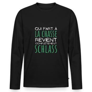 Chasseur qui part à la chasse revient schlass - T-shirt manches longues Premium bio Homme - noir - Devant - Nico (187cm)