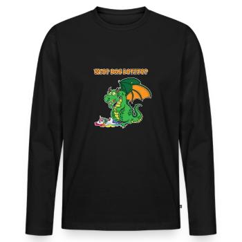 Lustiger Drache Das letzte? Drache frisst Einhorn - Männer Premium Bio Langarmshirt - Schwarz - Vorne - Nico (187cm)