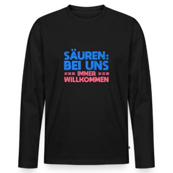 Säuren: Bei Uns Immer Willkommen - Männer Premium Bio Langarmshirt - Schwarz - Vorne - Nico (187cm)