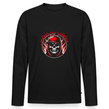 Cooler Skull mit langen Haaren Hoodie und Basecap - Männer Premium Bio Langarmshirt - Schwarz - Vorne - Nico (187cm)
