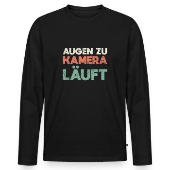 Augen Zu, Kamera Läuft - Männer Premium Bio Langarmshirt - Schwarz - Vorne - Nico (187cm)
