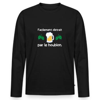facilement distrait par le houblon - T-shirt manches longues Premium bio Homme - noir - Devant - Nico (187cm)