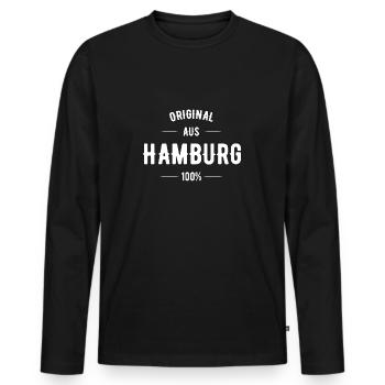 Hamburg - Männer Premium Bio Langarmshirt - Schwarz - Vorne - Nico (187cm)