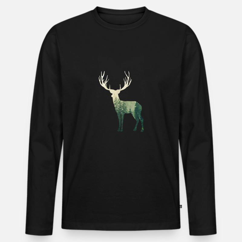 Hirsch Wald - Männer Premium Bio Langarmshirt - Schwarz