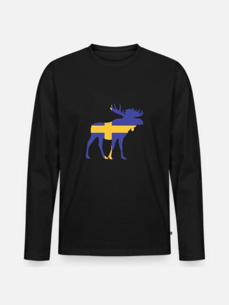 Sweden Flag Deer Moose - Men's Premium Organic Long Sleeve Shirt - black