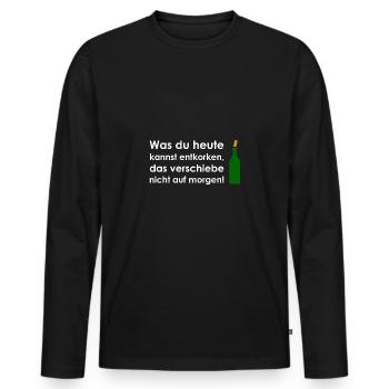 Wein Korken - Männer Premium Bio Langarmshirt - Schwarz - Vorne - Nico (187cm)