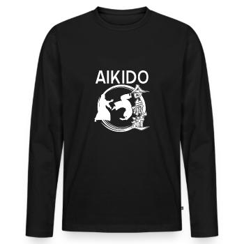 Aïkido - T-shirt manches longues Premium bio Homme - noir - Devant - Nico (187cm)