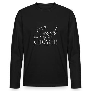 Saved by his grace Jesus-Christ Grâce - T-shirt manches longues Premium bio Homme - noir - Devant - Nico (187cm)