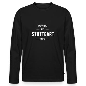 Stuttgart - Männer Premium Bio Langarmshirt - Schwarz - Vorne - Nico (187cm)