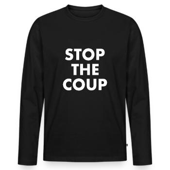 stop the coup - Männer Premium Bio Langarmshirt - Schwarz - Vorne - Nico (187cm)