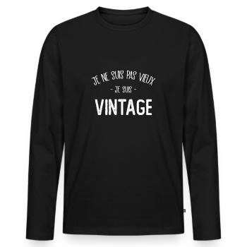 Je ne suis pas vieux je suis vintage - T-shirt manches longues Premium bio Homme - noir - Devant - Nico (187cm)