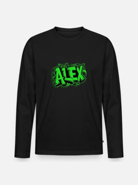 Alex Name Graffiti Green - Men's Premium Organic Long Sleeve Shirt - black