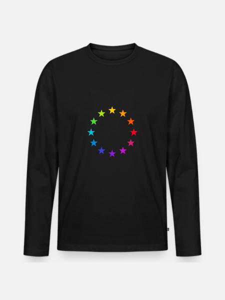 Europa EU Farbige Bunte Sterne Regenbogen Zeichen - Männer Premium Bio Langarmshirt - Schwarz