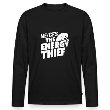 ME/CFS: The Energy Thief - Der Energie Dieb - Männer Premium Bio Langarmshirt - Schwarz - Vorne - Nico (187cm)