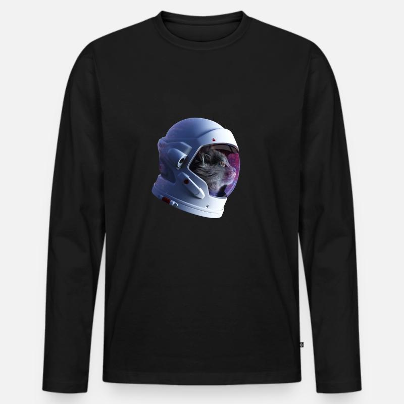 Katze Meow Kitty Astronaut Katzenmutti - Männer Premium Bio Langarmshirt - Schwarz