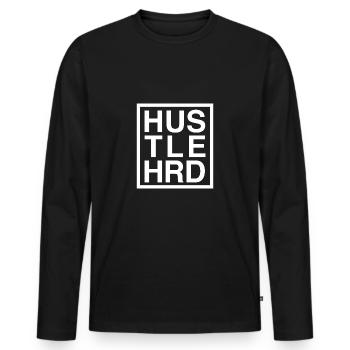 HUSTLE HARD / HUSTLE HRD - Männer Premium Bio Langarmshirt - Schwarz - Vorne - Nico (187cm)