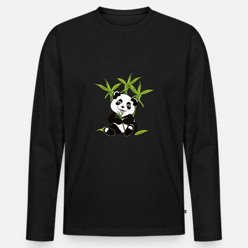 Panda Bär - Männer Premium Bio Langarmshirt - Schwarz