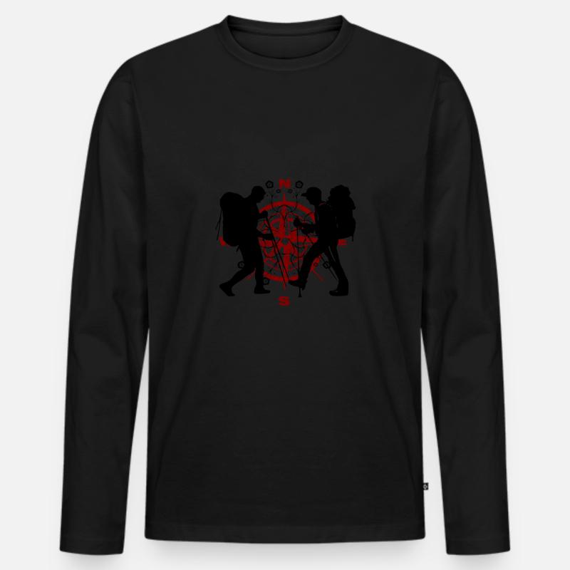 Wandern, Kompass - Männer Premium Bio Langarmshirt - Schwarz