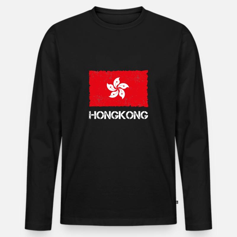 Hongkong - Männer Premium Bio Langarmshirt - Schwarz