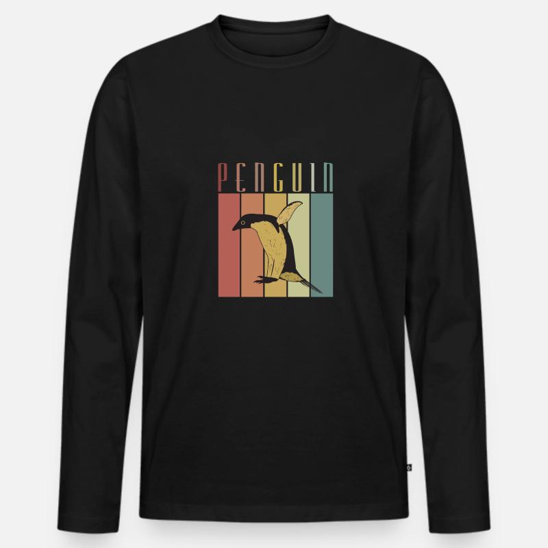 Pinguin Oldshool Geschenk Idee - Männer Premium Bio Langarmshirt - Schwarz