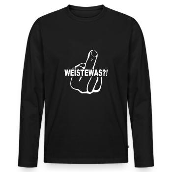 WEISTEWAS (Weist du was)?! Leck mich - Männer Premium Bio Langarmshirt - Schwarz - Vorne - Nico (187cm)