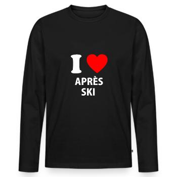 Love Apres Ski Mountains Snow Ski Lift Shirt Gift - Men's Premium Organic Long Sleeve Shirt - black - Front - Nico (187cm)