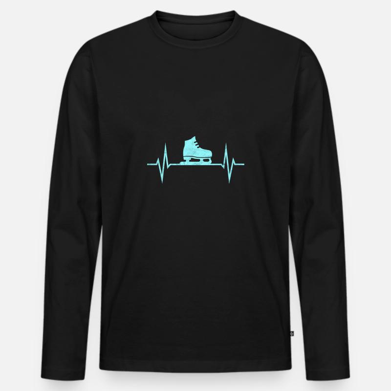Schlittschuhe Eiskunstläufer EKG Puls Geschenk - Männer Premium Bio Langarmshirt - Schwarz